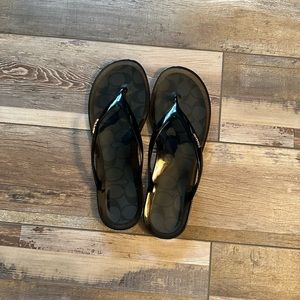 Coach Black Logo-Print Glossy Jelly Flip Sandals